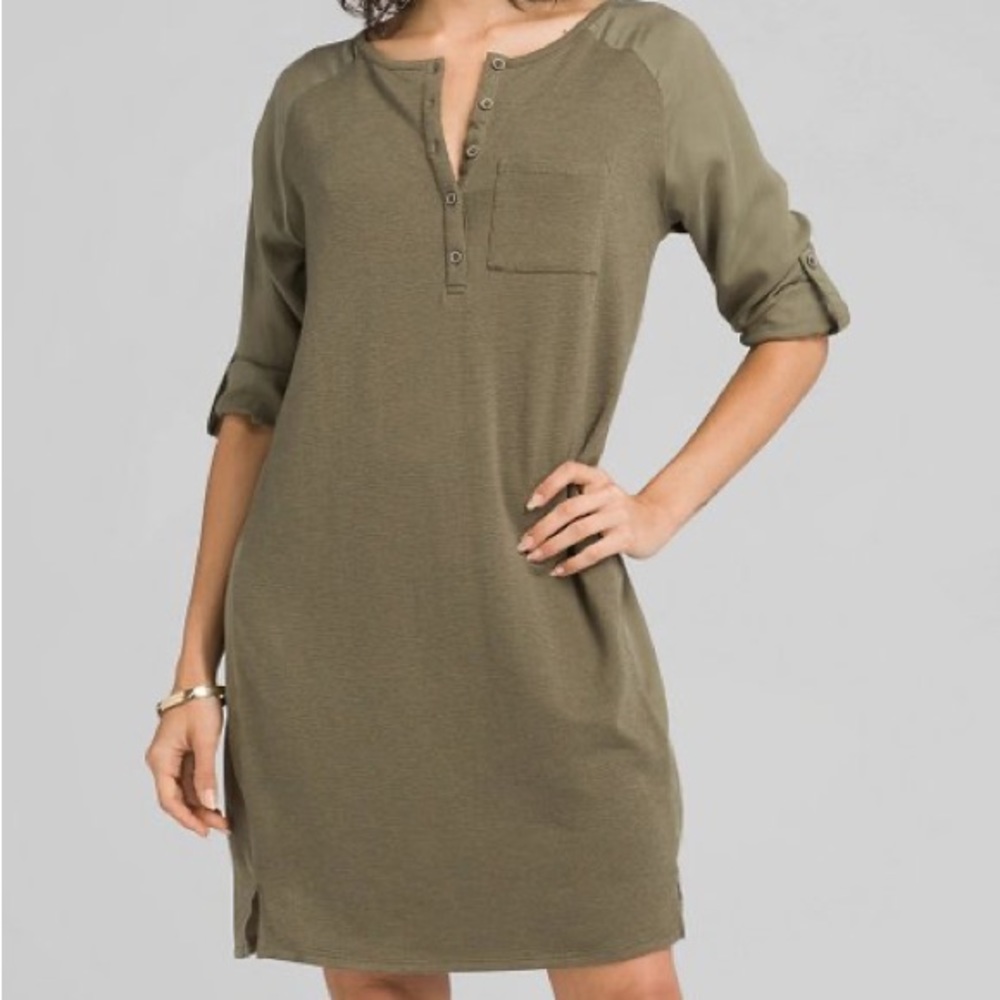 prAna Hensley Henley Hunter Green Cotton Dress Size Small